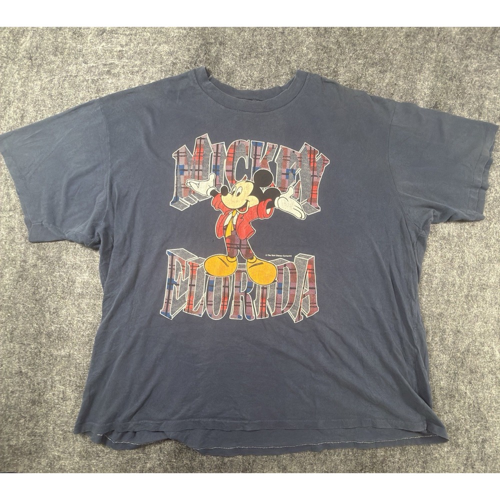 Jostens Disney Mickey Mouse T Shirt Men 3XL Blue Plaid Florida Single Stitch 90s